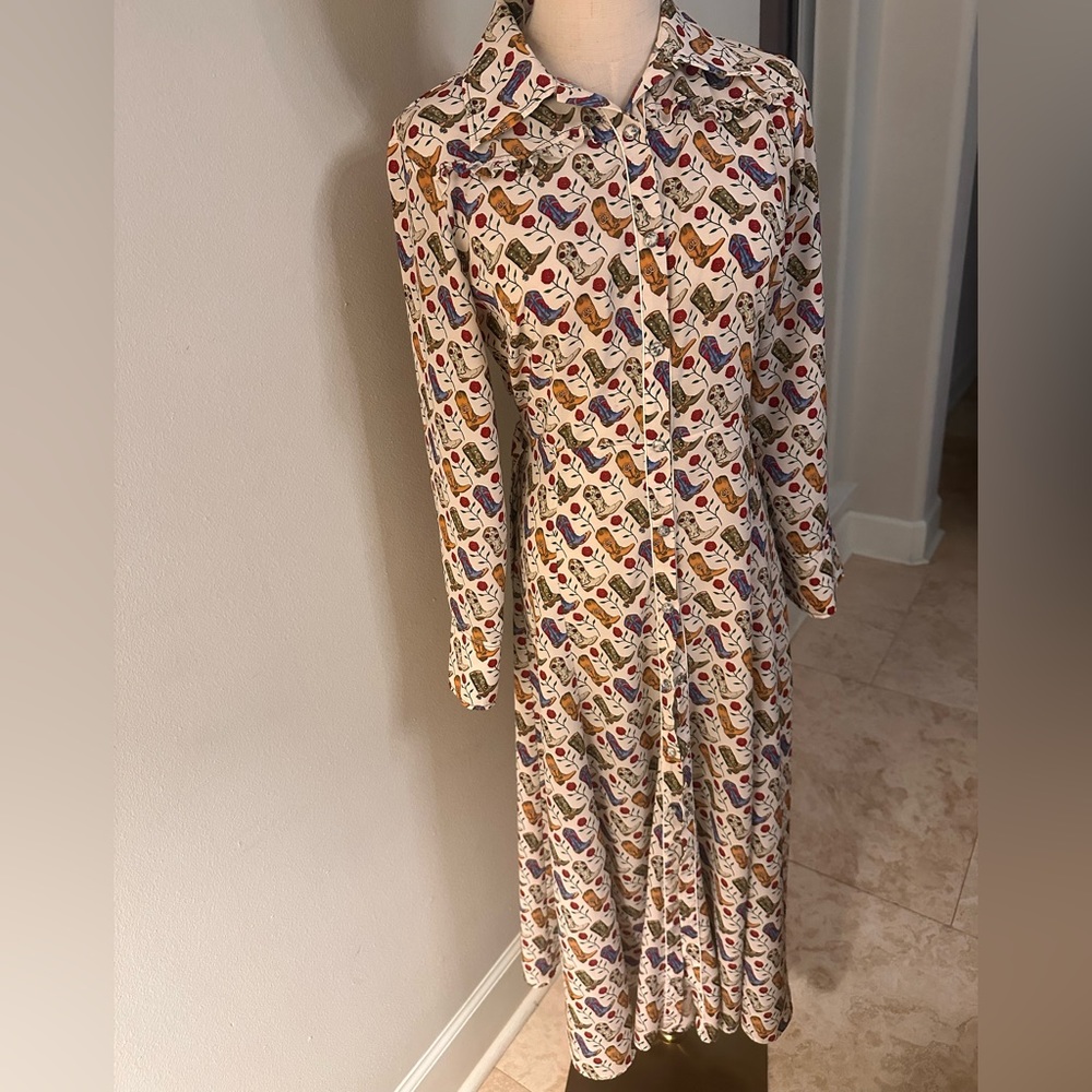 Sandro Bootseen Midi Shirt Dress Cowboy Boots Novelt, size M